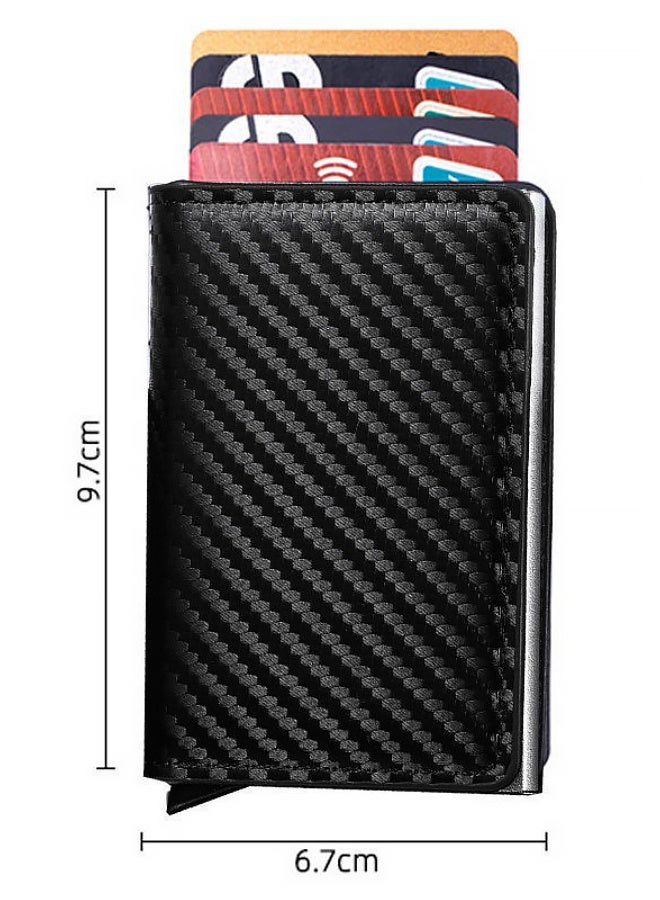 Simple toggle wallet,Simpl Wallet,Men's Genuine Leather Wallet,Credit Card Holder Anti-theft,Auto Pop Up Wallets (Carbon fiber texture - black) - Image 2
